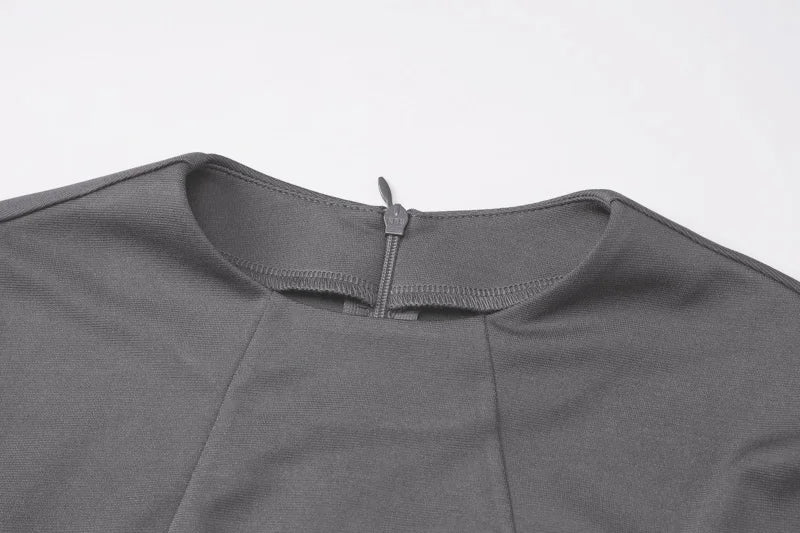 Hugcitar 2024 Frühling O-Ausschnitt Langarm Uni Patchwork Reißverschluss Sexy Bodycon Minikleid Damen Mode Outfits Geburtstagsparty Y2K