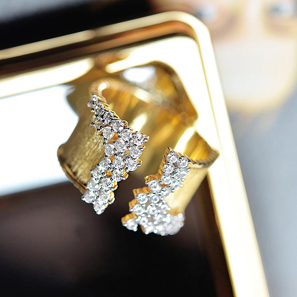 Huitan Trendy Luxury Gold Color Cubic Zirconia Ring for Women Modern Wide Band Finger Ring OL Style Female Jewelry Drop Shipping