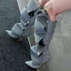 High Heel Long Boots for Women Botte Winter Boots Shoes Botas Mujer Thin Heeled Pointed Denim Metal Button Shoe Zapatos De Mujer