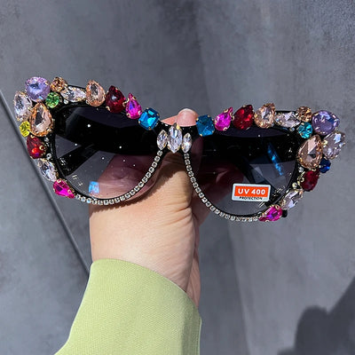 2022 Katzenaugen-Sonnenbrille Damen Übergroße Sonnenbrille Luxus-Kristall Retro-Sonnenschutz für Damen Vasos Decorativos Oculos De Sol