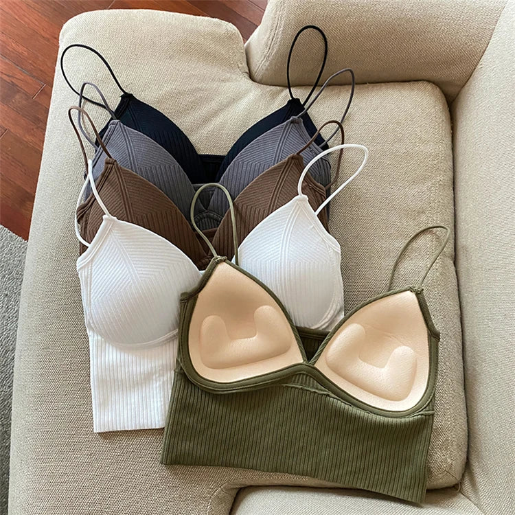 Knitted Binder Chest Woman Tops Spaghetti Strap Corset Crop Camis With Built in Bras Korean Fashion Woman Vest Camisole