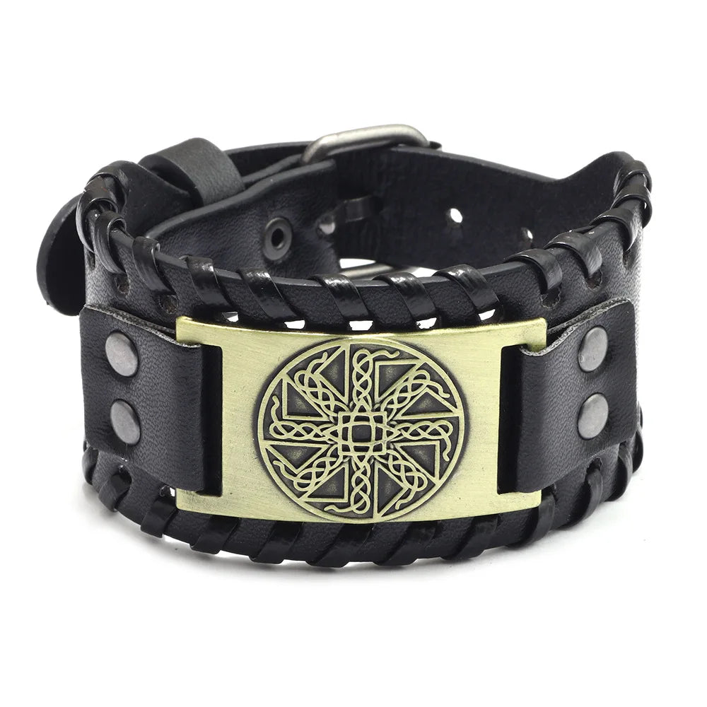New Retro Wide Leather Pirate Compass Bracelet Men's Bracelet Celtic Viking Jewelry Compass Bracelet Accessories Party Gifts