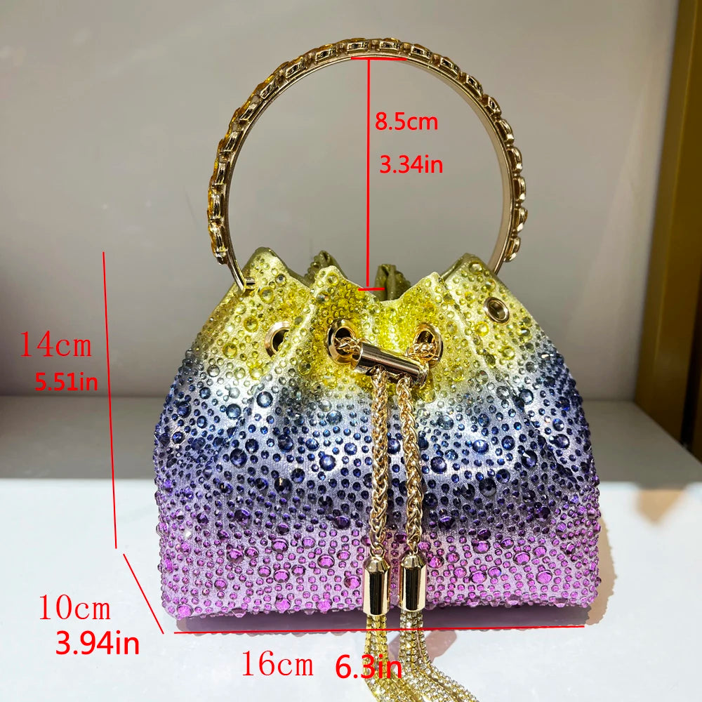 Handhabung Strasssteine Abend-Clutch-Tasche Geldbörsen und Handtasche Luxus Designer Umhängetasche Glänzende Kristall-Clutch-Geldbörse Eimer-Tasche