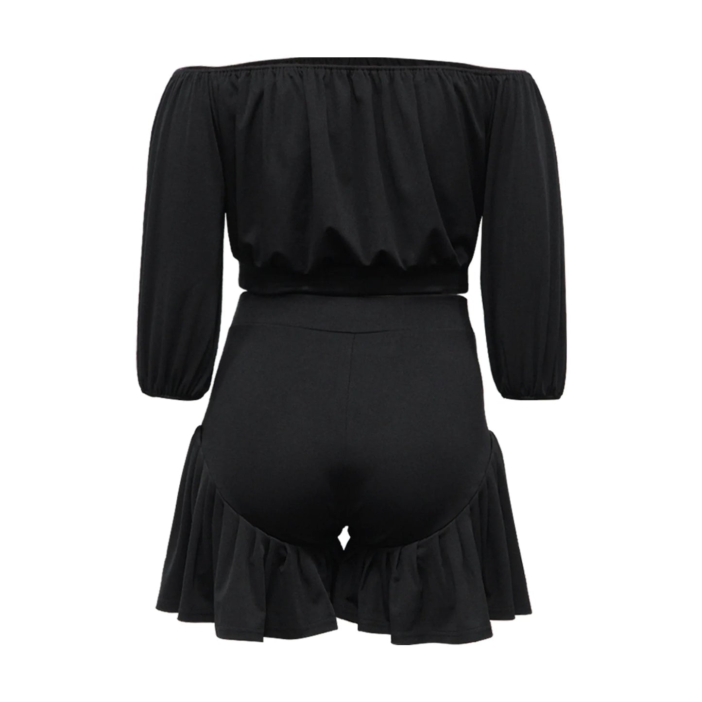 CM.YAYA Plus Size Women's Set Long Sleeve Slash Neck T-Shirt and Shorts 2025 Summer Ruched Two 2 Piece Set Outfits Tracksuit
