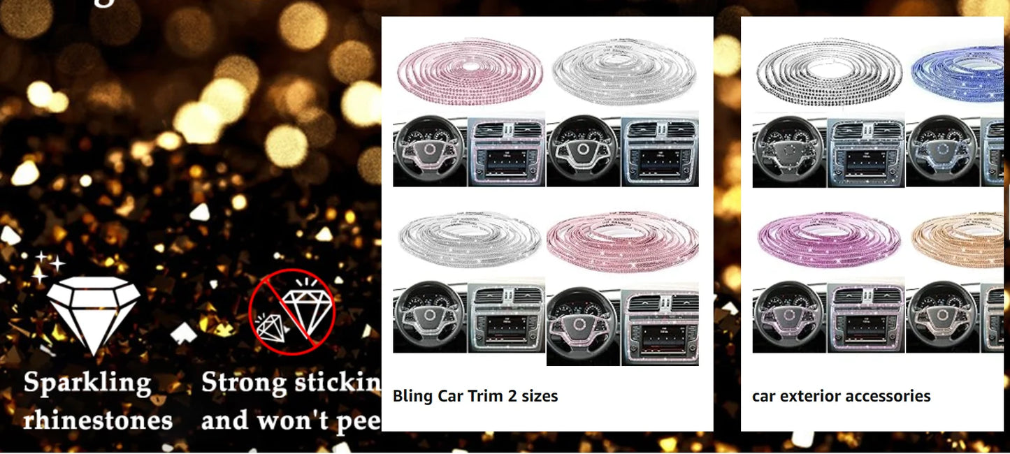 Pink Bling Auto-Zierleisten selbstklebend 5m Strass Auto-Interieur-Zubehör für Frauen Auto Kristall Tür Aufkleber Auto Armaturenbrett s
