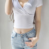 New Summer Black Sexy V-neck T-shirt Short Sleeve Y2k Crop Top Women Clothes Streetwear Korean Fashion Corset Tops Tshirts 2023