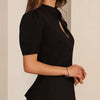 Fashion Women's Stand Collar Blazer Short Sleeve Button Puff Sleeves Solid Lady Top 2025 Summer Autumn Elegant Female Coat