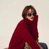 Rollkragenpullover 100% Kaschmir Pullover Damen lose verdickend Anti-Aging Nische Vintage Roter Rundhals-Pullover Damen Langarm