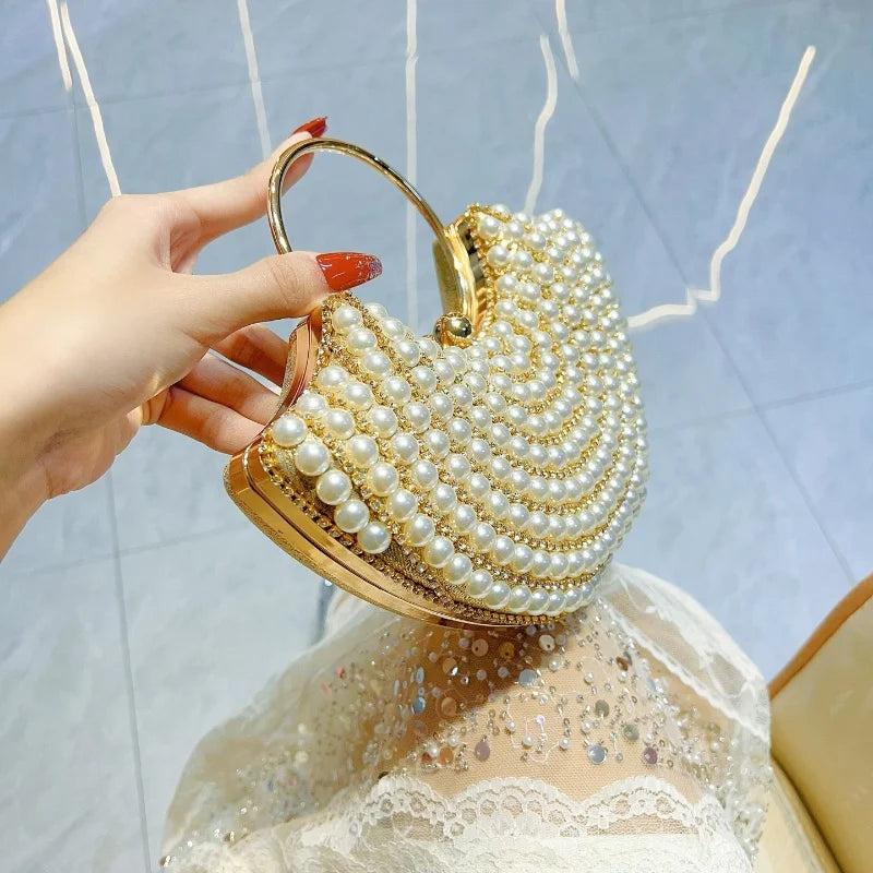 Luxuriöses Design Glitzernde Bankett-Clutch-Tasche Mode Perlmutt-Einlage Hochzeitshandtasche Damen Umhängetasche mit Kette Neue Clutch-Geldbörse