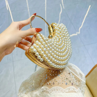 Luxurious Design Sparkling Banquet Clutch Bag Fashion Pearl inlay Wedding Handbag Lady Chain Shoulder Bag New Clutch Purse