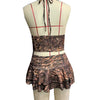 Beyprern Fierce Girl Ruffles Skirt Set Wild Cheetah Corset Crop Top And Ruched Two-Piece Dress Night Out Outfits Sexy Clubwear