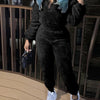 Winter New Plush Two Piece Set Casual Home Warm Suit For Women Fashion Zipper Lapel Pullover Top Elastic Waist Trousers Suit