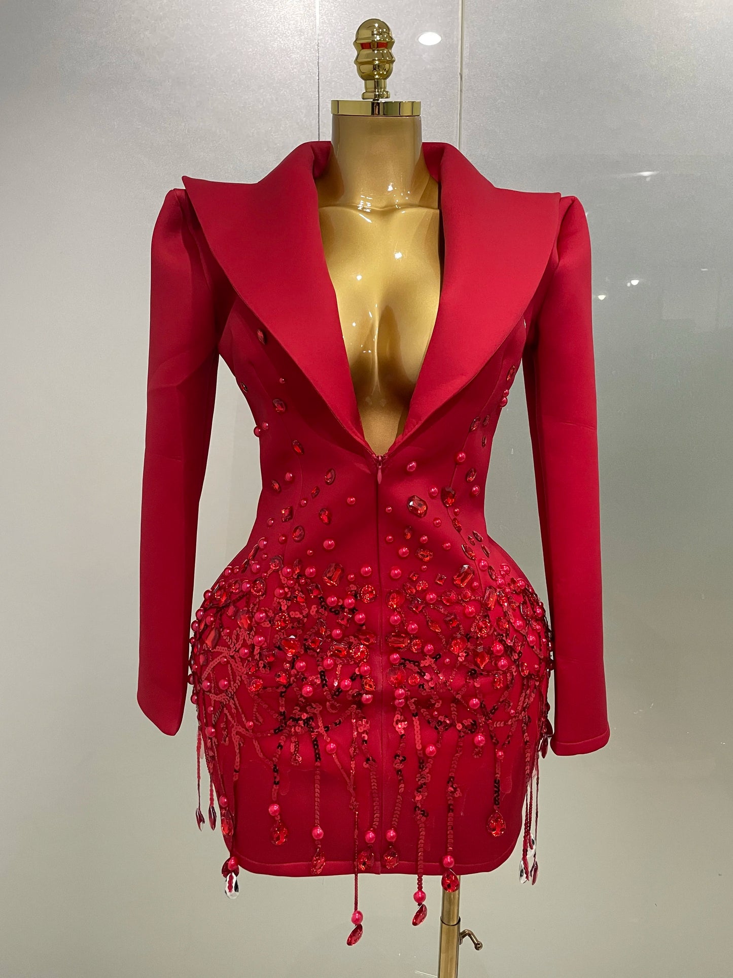 Glitzernde Kristallketten Perlen Langarm Minikleid 2025 Damen Geburtstag Abendparty Nachtclub Outfit Sängerin Hochzeitskostüm