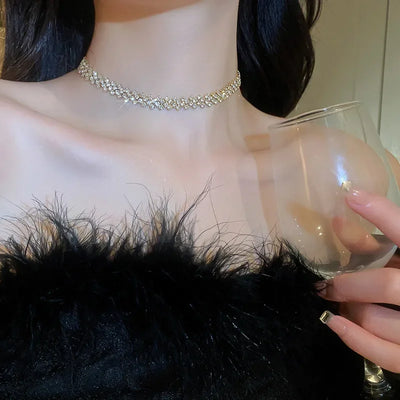 Fashion Gold Color Rhinestone Choker Necklaces for Women Geometric Crystal Necklaces Weddings Jewelry Party Gifts