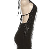 Kliou Tassel Patchwork Shiny Mini Dress Women Halter Bandage Stunning Backless Sleeveless Skinny Vestido Female Party Clubwear