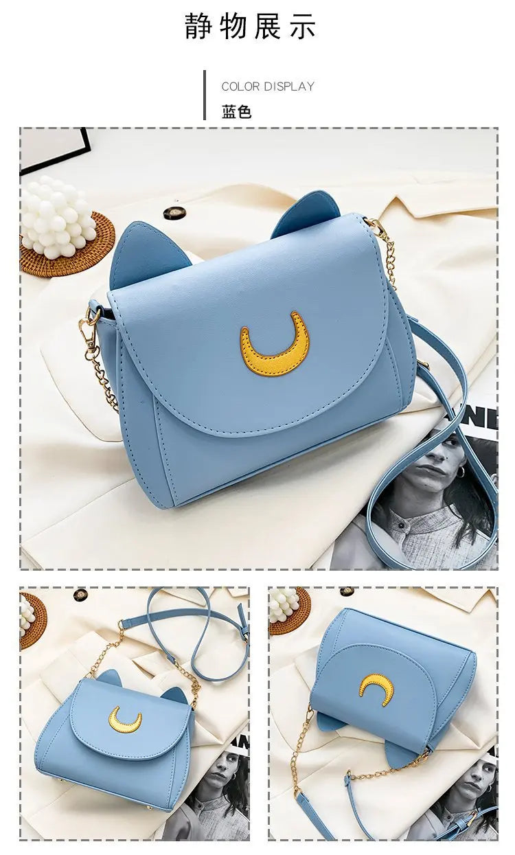 Summer Sailor Moon Ladies Handbag Black Luna Cat Shape Chain Shoulder Bag PU Leather Women Messenger Crossbody Small Bag Purses