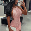 Kliou Tassel Patchwork Shiny Mini Dress Women Halter Bandage Stunning Backless Sleeveless Skinny Vestido Female Party Clubwear
