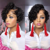 kurze lockige 13×1 T-Part transparente Spitze 6 Zoll Naturhaar Echthaar-Perücken für Frauen 150% Dichte Pixie Cut Perücke