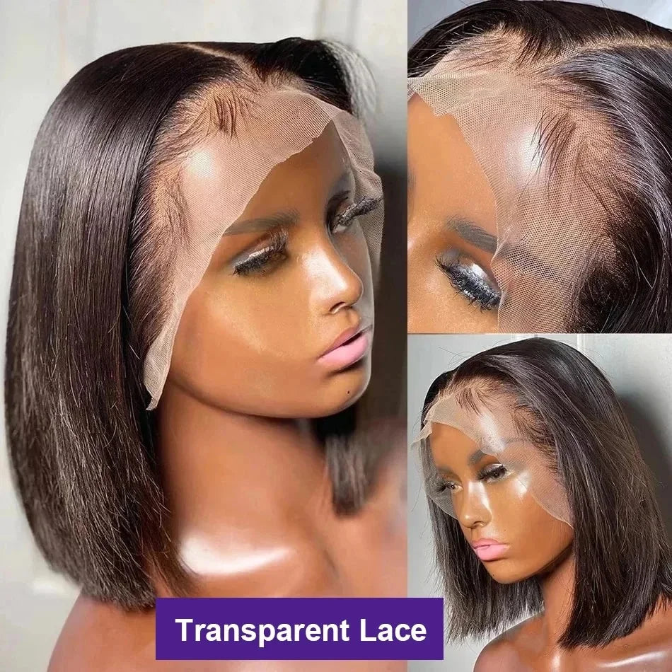 Bob Perücke Echthaar 13X4 Lace Front Perücke 180% Dichte Kurze Glatte Frontale Bob Perücke Transparente Spitze Vorgezupft Mit Babyhaaren