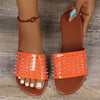 2024 Women Summer New Flat Bottom Rivet Outdoor Beach Large Size Slippers for Leisure, Anti slip Durable Home Sandals