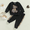 0-24M Baby Girls Autumn Clothes Newborn Toddler Long Sleeve Plaid Bear Pattern Tops Sweatshirt Pants Outfits Tracksuits