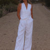 Clacive Summer White Linen Two Piece Set For Women 2023 Fashion Sleeveless Tank Top New In Matching High Waist Wide Pants Set