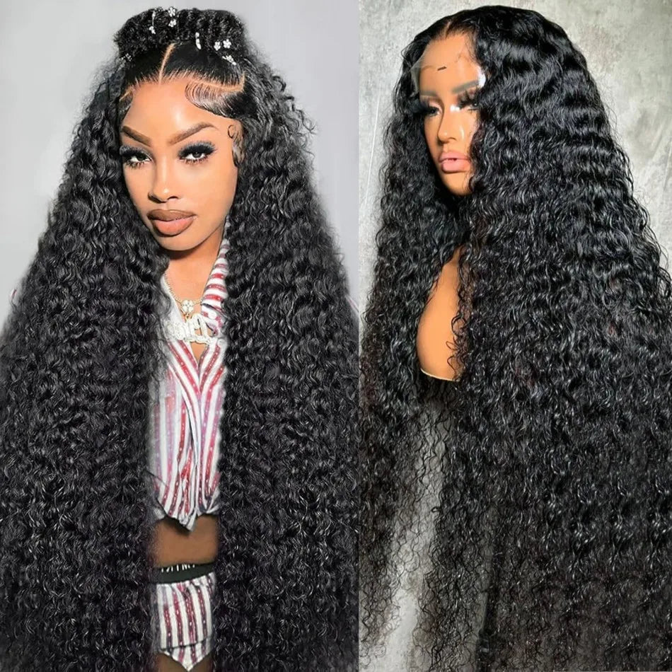 40 Inch Curly Lace Front Wig Water Wave 13X6 Hd Lace Frontal Wig Deep Wave Human Hair Wig 250 Density Preplucked Brazilian Hair