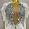 Luxury Sparkly Crystals Sexy Mesh White Velvet Short Dress 2025 Women Elegant Evening Prom Birthday Party Dresses Stage Costume
