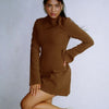 Dulzura Langarm Reißverschluss Bodycon Minikleid mit Taschen Einfarbig Elegantes Outfit Büro Streetwear Damen Herbst Winter Kleidung
