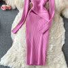YuooMuoo Autumn Winter 2025 Women Dress Elegant Cross V-neck Slim Waist Knitted Bodycon Dress Korean Office Lady Vestidos