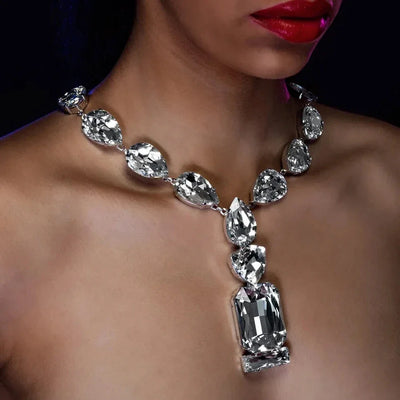 Glanz Strass Übergroße Kristall Anhänger Halskette für Frauen Luxus Große Quadratische Statement Halsketten Kostenloser Versand Accessoires