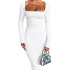 Herbst und Winter Damen Sexy Bodycon Kleid Quadratischer Ausschnitt Langarm Abendkleider für Damen