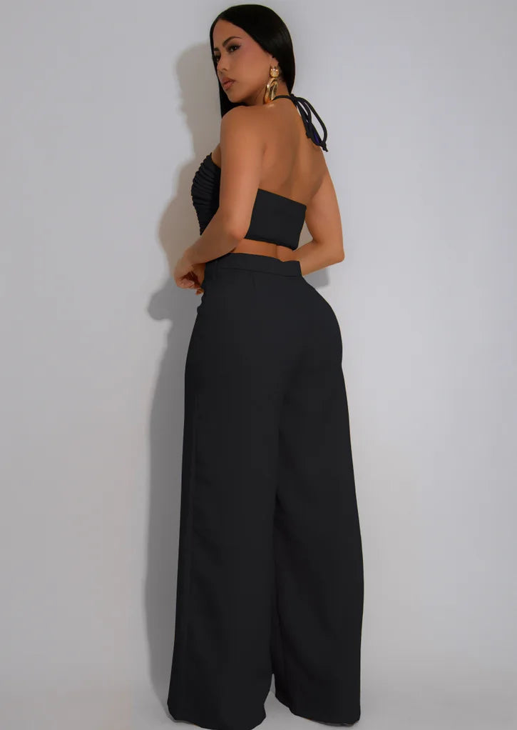 Pant Set Women Two Piece Sets Sexy Sleeveless Tops Drawstring Wide Leg Long Pants High Waist Y2k Streetwear Elegant Splice