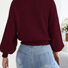 Women's Solid Color Round Neck Lantern Long Sleeve Knitted Sweaters for 2026 Autumn Winter Woman Clothes Yellow Red Khaki Tops