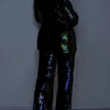 Sequin Blazer V-Neck Two Piece Pant Suit Set