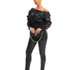 Applikationsbluse mit schrägen Schultern, elegante Langarmbluse für Frühling und Herbst, Damenbekleidung