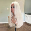 99J Burgundy Red Layered Lace Front Wig With Bangs Bone Straight Synthetic Lace Frontal Wigs 13x4 HD Glueless PrePlucked Cosplay