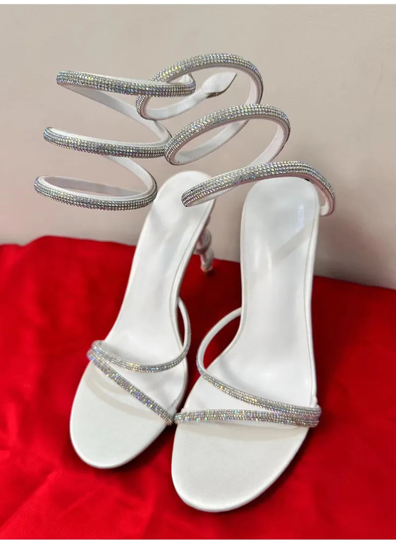 Star Style Luxus Kristall Schlange Gewickelt Damen Sandalen Sexy Stiletto High Heels Gladiator Sandalen Sommer Mode Party Abschlussball Schuhe