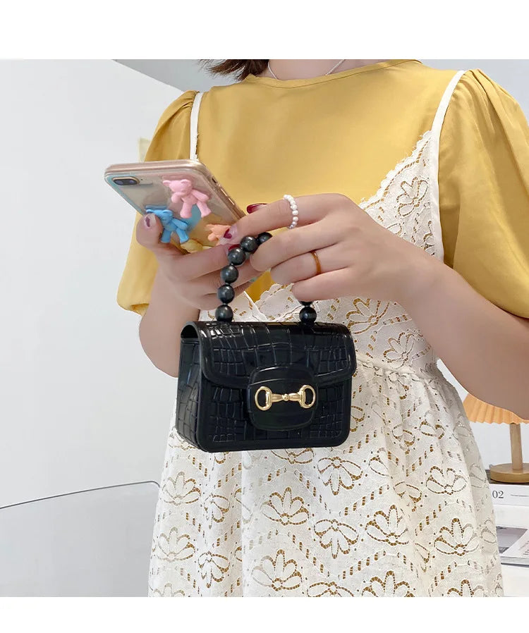 Fashion Mini Handbags PVC Crossbody Coin Purse Crocodile Pattern Pearl Handbag Plastic Small Chain Jelly Bag For Girl Wholesale