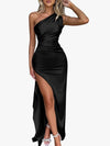 Summer Sexy One Shoulder Satin Long Dress for Women Sleeveless Backless High Split Party Evening Dresses Elegant Cocktail Dress