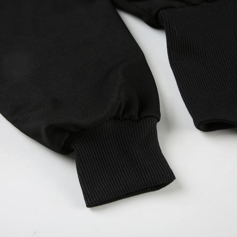 BIIKPIIK Pelzkragen Kapuzenmäntel für Damen Lässiger Reißverschluss Slim Hoodies Einfache All-match Schwarz Harajuku Mantel Herbst Winter Sweatshirts