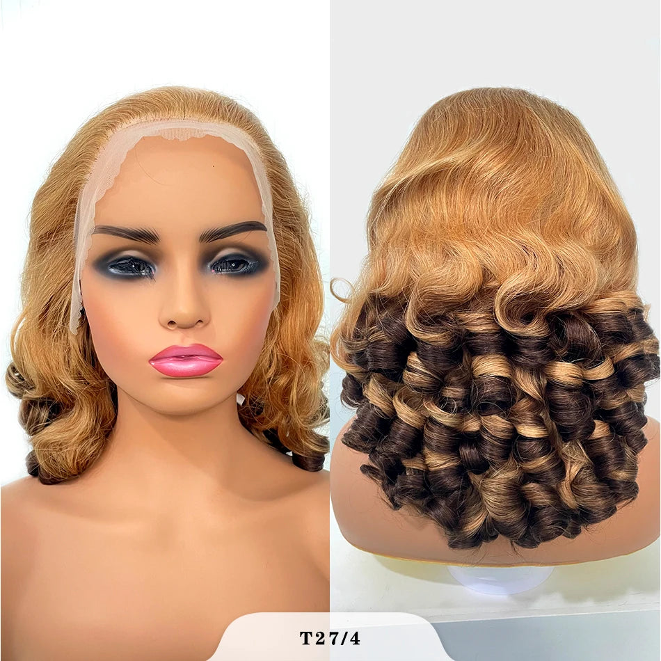 100% indisches Haar, federnde Locken, lockere Wellen, 13x4 HD Lace Front Perücke, Ombre Double Drawn Lockenperücke, 250% Dichte, klebstofffrei mit Babyhaar