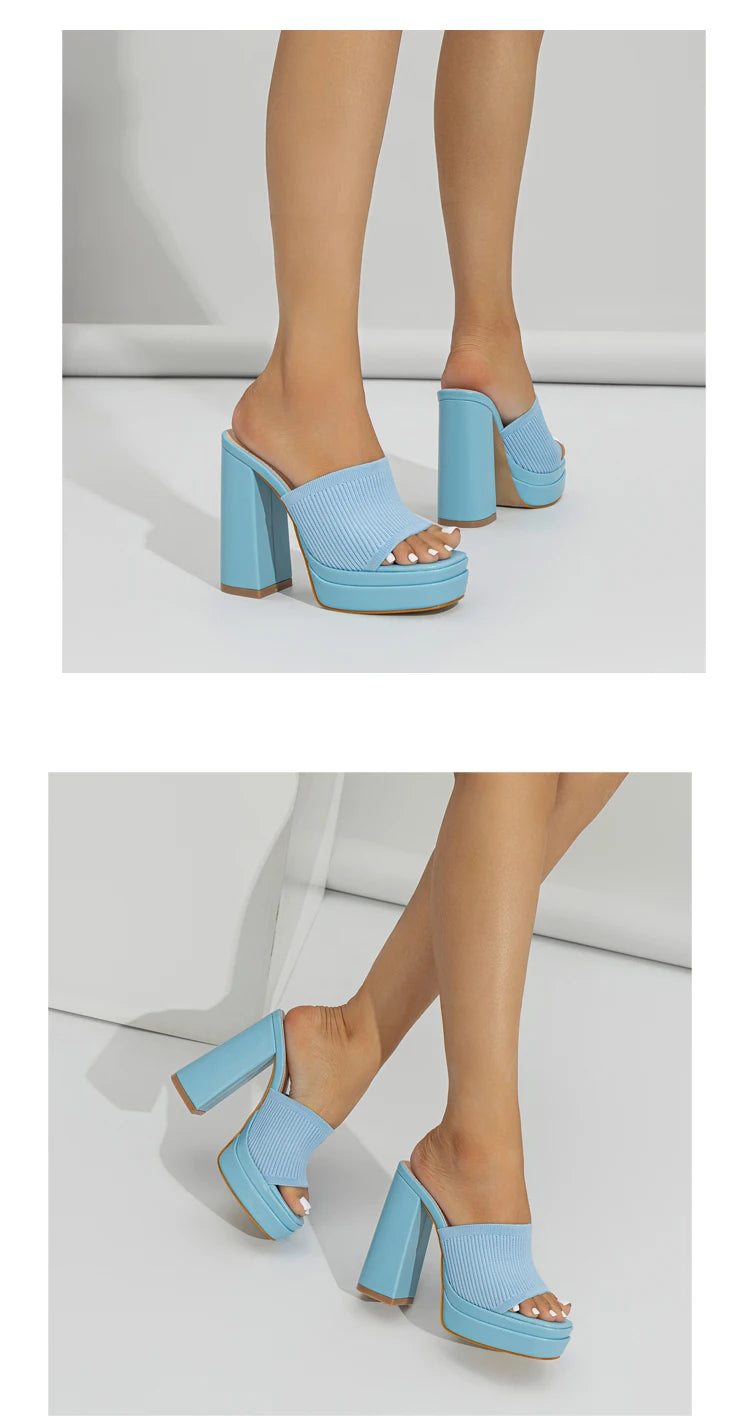 Aneikeh Sexy Gestrickte Wolle Chunky Plateau Sandalen High Heels Damen Peep Toe High Heel Sommer Nude Party Kleid Pantoletten Sandalen Schuhe