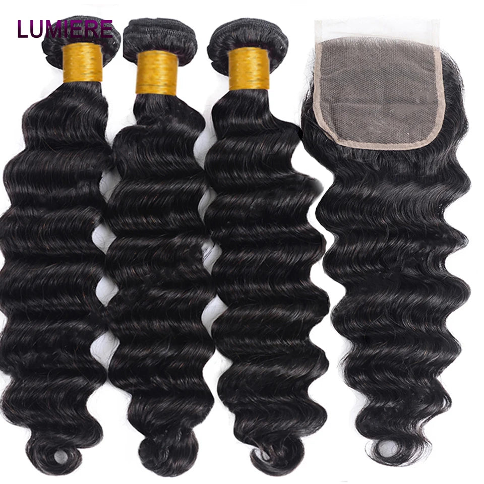 15A Loose Deep Wave Bundle With HD Closure 4X4 5x5 6x6 100% Virgin Brazilian Hair Weave Bundles 3/4 Bundle Deal  8-40" Wholeasle