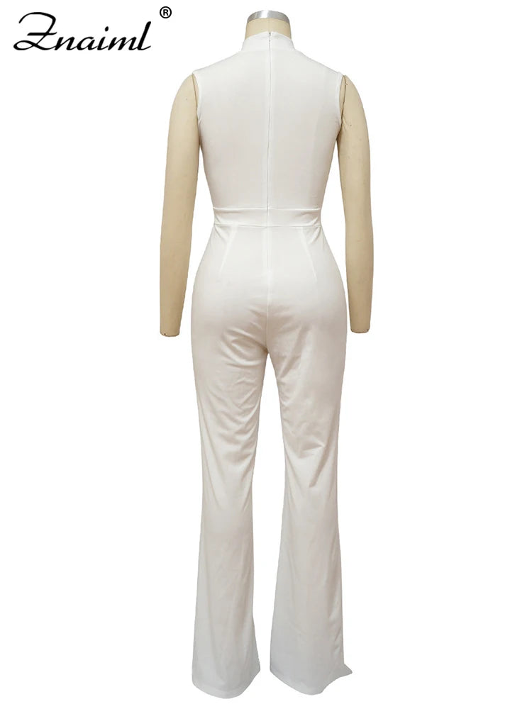Znaiml Office Lady Jumpsuit High Waist Elegant Black One Pieces Chain Short Sleeve Straight Wide Leg Romper Birthday Overalls