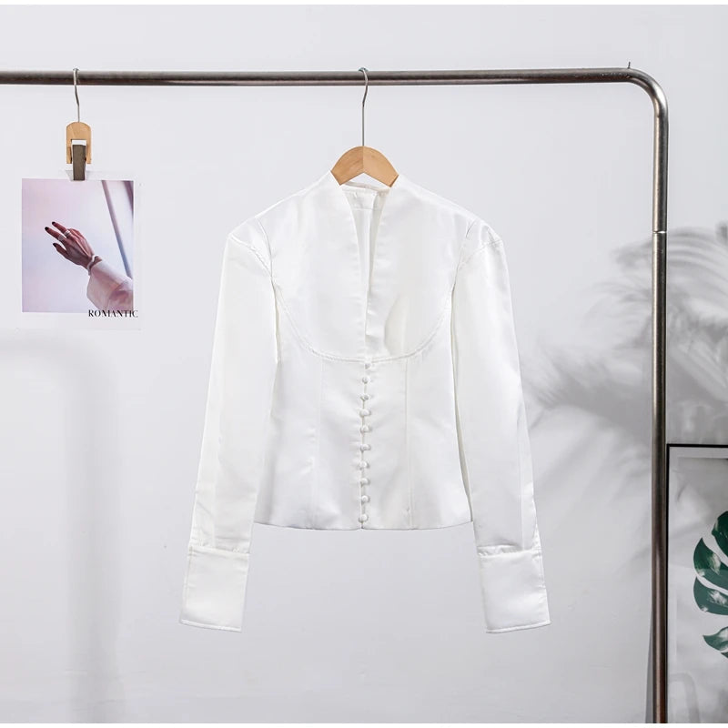 Urban White Women Blazer Coats Elegant Single Breasted V-neck Long Sleeve Female Jacket 2025 Autumn Office Lady Outwears