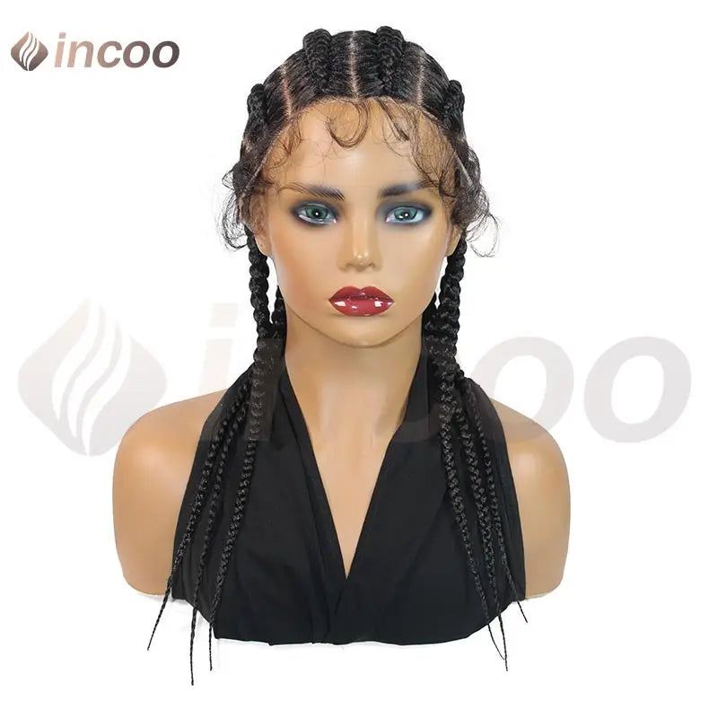 Wear and Go Glueless Wig Synthetische Vollspitzenperücke Geflochtene Perücken Jumbo Box Braids Perücke für schwarze Frauen Afrikanische Faux Locs Flechtperücke