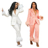 Wmstar Two Piece Set Women Turn Down Collar Feathers Patchwork Top and Pants Suit Matching Fall Clothes Wholesale Dropshpping