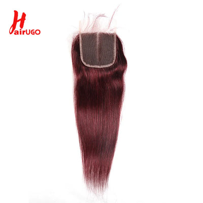 HairUGo Brasilianisches 99J 4x4 Glattes Haar Closure 4*4 Lace Closure 10''-20'' 100% Echthaar Lace Closure mit Babyhaaren Remy Hair