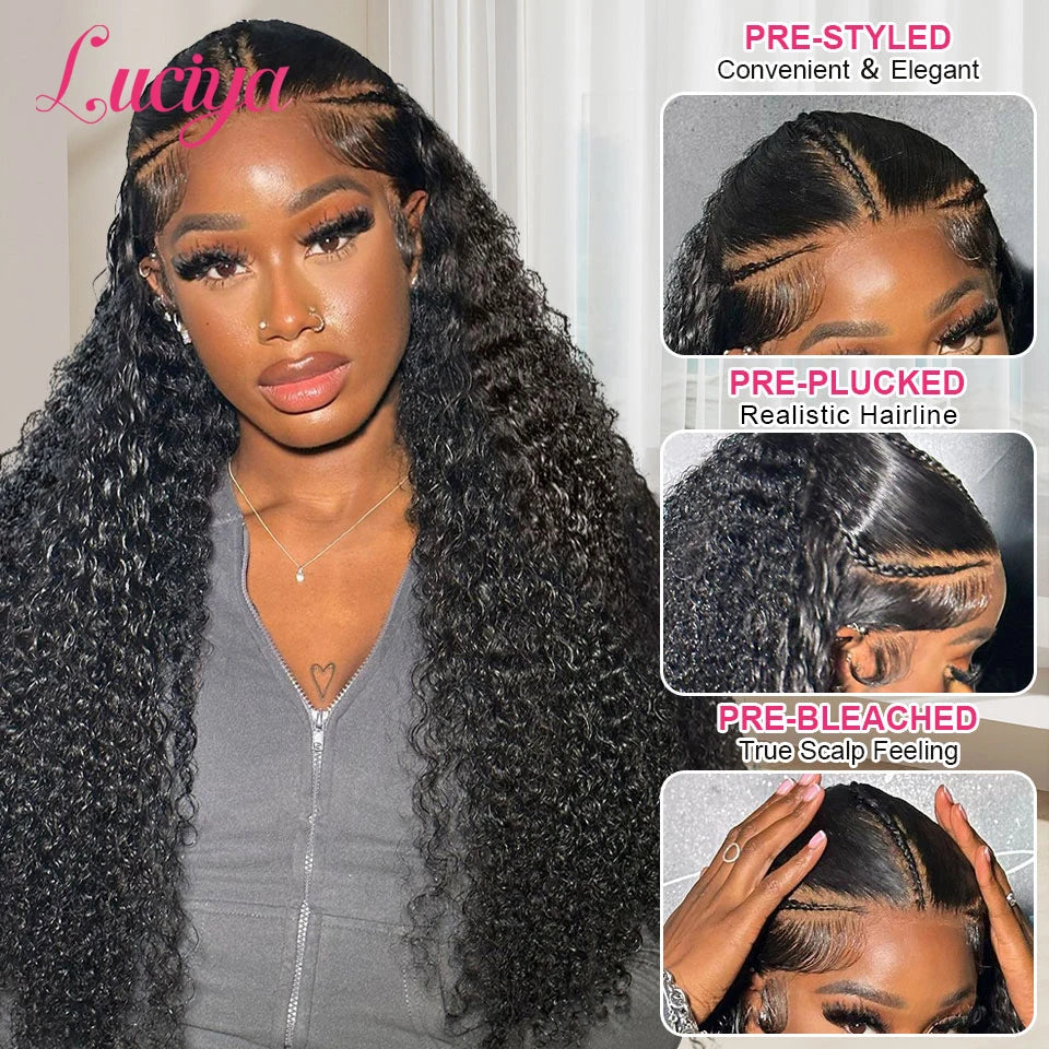 Kleberlose vorgeflochtene Perücken Tiefe Welle HD 13x6 Lace Front Perücke, alles vorbereitet, gelockt, 13x4 HD Lace Front Echthaarperücken, sofort tragbar